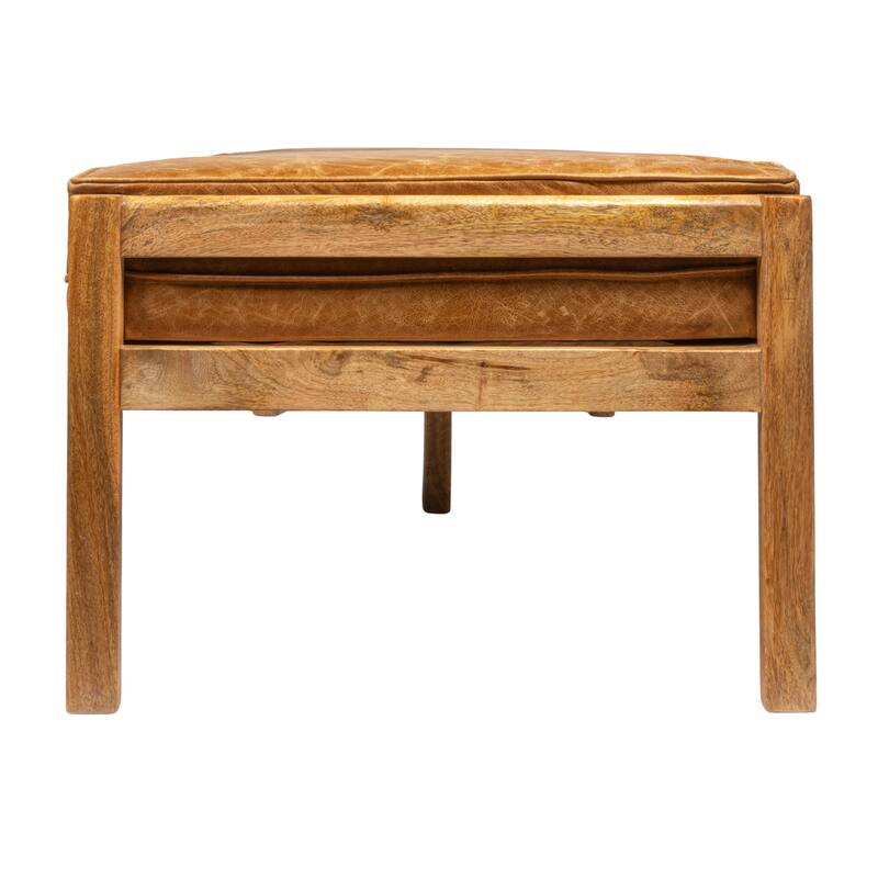 Wood Day Bed or Bench with Leather Cushion - 77.5"L x 28.0"W x 20.5"H