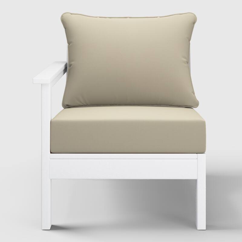 Birchwood All Weather HDPE Outdoor Patio Deep Seating White Left Arm Facing Chair With Cushions (1-Piece)