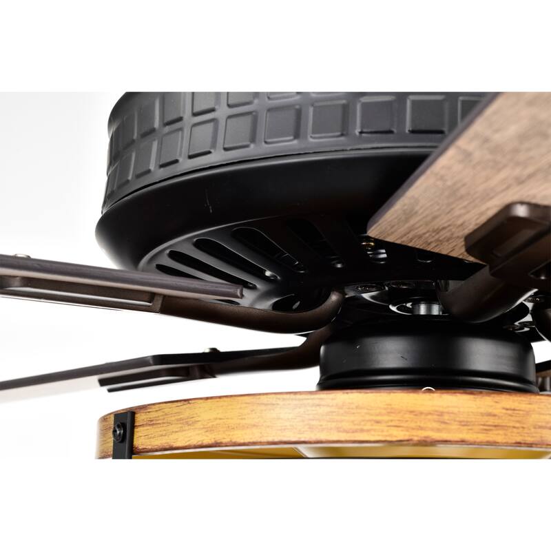 Wood Grain Black 25 Inch Industrial Style Lighted Ceiling Fan Cage with Remote