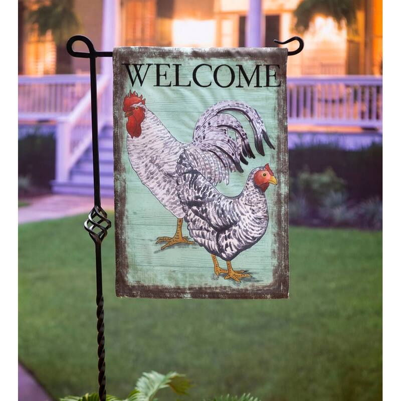 12.5 in. x 18 in. Welcome Rooster Garden Linen Flag