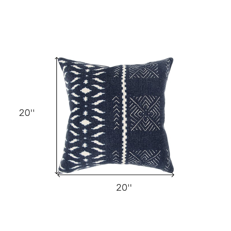 HomeRoots 20" Blue and White Cotton Pillow