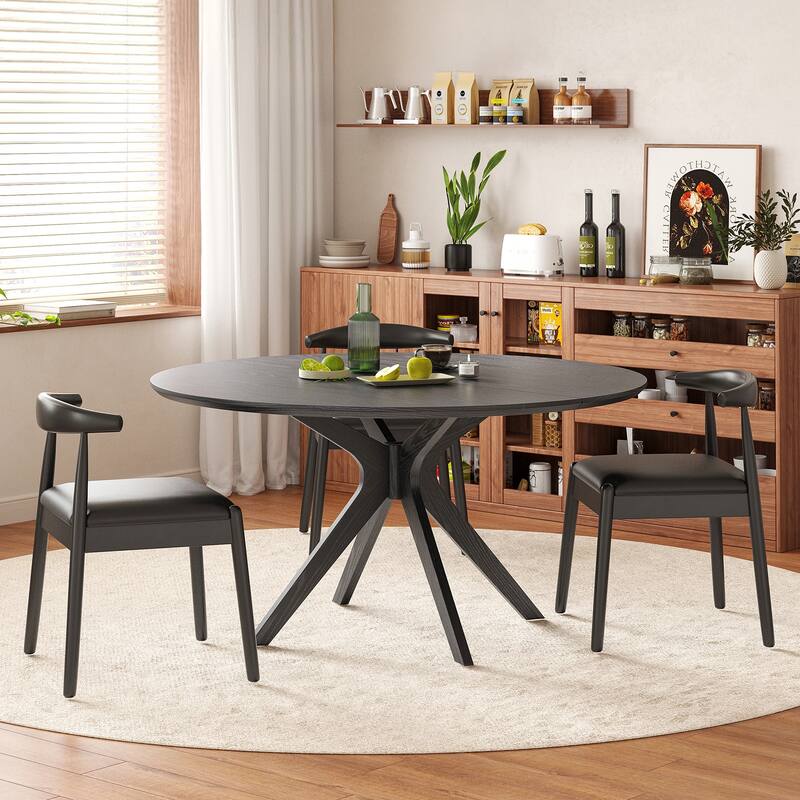 Wood Round Dining Table with X-Shaped Base, Kitchen Table Office Table with Floor Protection Pads, Easy Assembly - Black