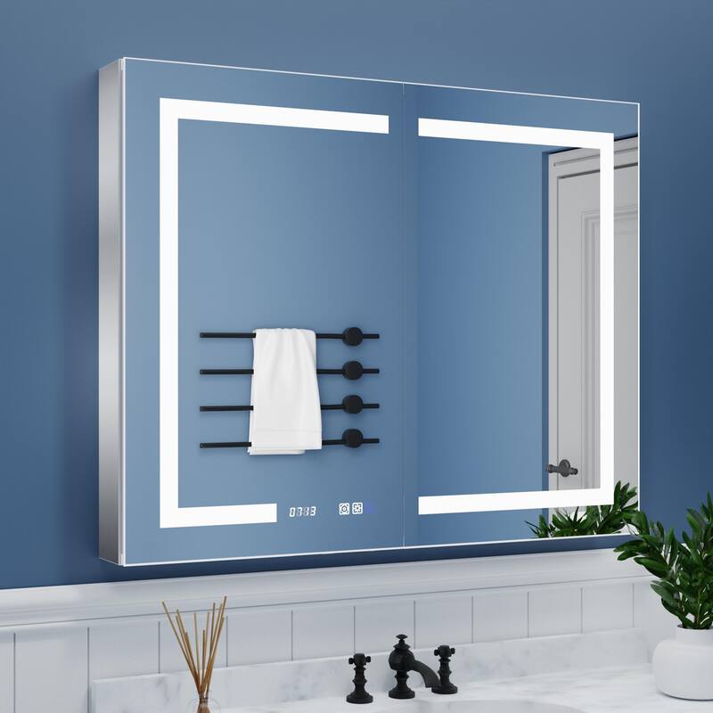 ExBrite LED Lighted Bathroom Medicine Cabinet with Mirror, Recessed or Surface