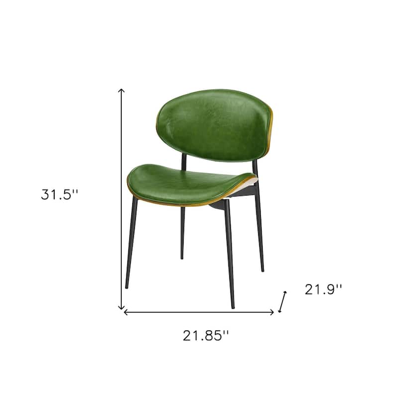 HomeRoots Set of Two Green and Black Upholstered Faux Leather Curved Back Dining Side Chairs