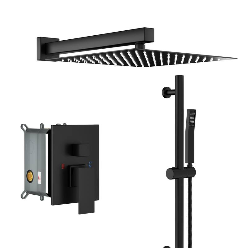 Wall Mounted Square Shower System and Handheld Showerhead Set