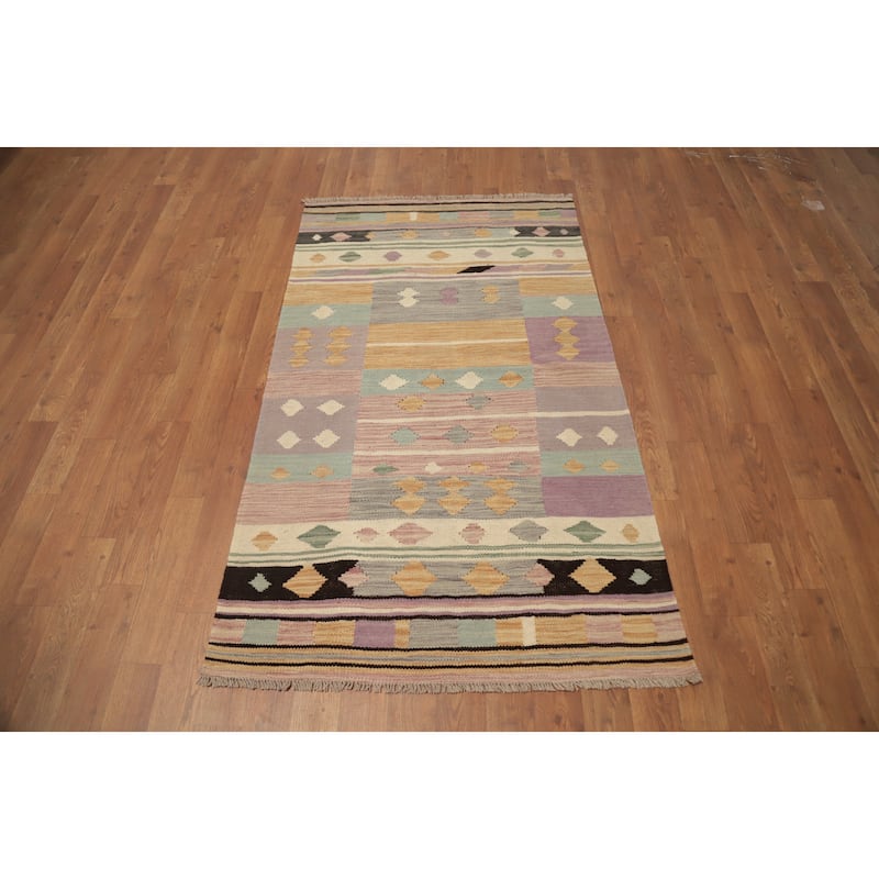 Hand Woven Oriental 100% Wool Carpet Southwestern Tribal Multi-Colored Kilim Area Rug - 4' 9'' X 2' 10''