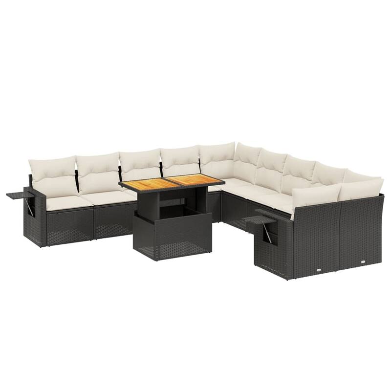 vidaXL Patio Sofa Set with Cushions Table and Sofa Sections 11 Piece Poly Rattan - 21.7 x 39.4 x 28.7