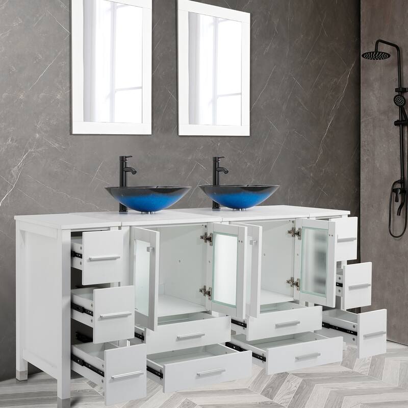 72" Bathroom Vanity Set with Vessel Sink Side Cabinet Combo