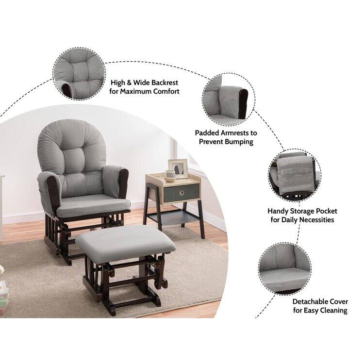 Ultimate Nursery Comfort - Glider and Ottoman Set with Reclining Cushion Chair, Rocker Chair with Padded Back and Armrests