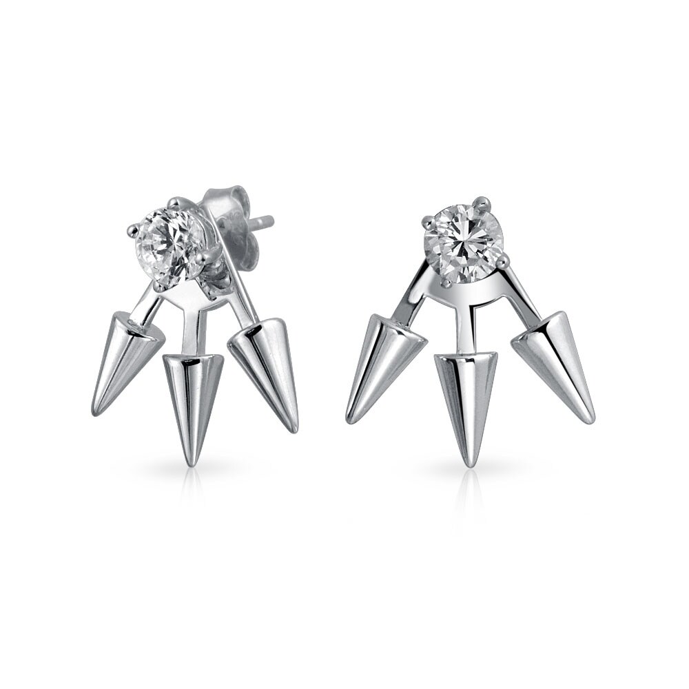 Minimalist Geometric CZ Triangle Spike Fringe Ear Jacket Stud Earrings For Women For Teen 925 Sterling Silver