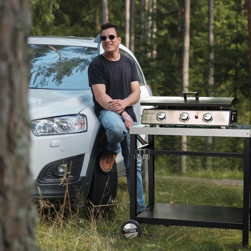 Royal Gourmet 3-Burner Portable Tabletop Gas Grill Griddle with Top Hard Cover