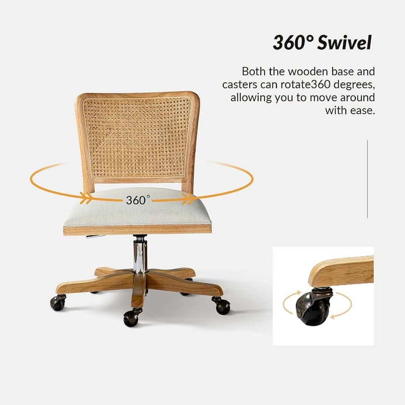 Calcutta Modern Rattan Back Task Chair Office chair with Solid Wood Legs by HULALA HOME