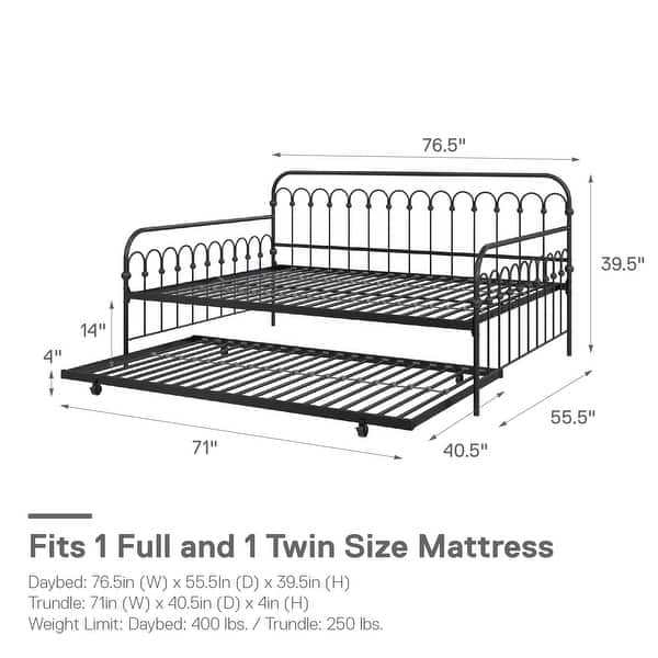 dimension image slide 0 of 2, The Novogratz Bright Pop Full Metal Daybed with Twin Trundle Bed
