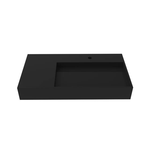 Juniper Stone Solid Surface Wall-mounted Vessel Sink - 36" Right Basin - Black