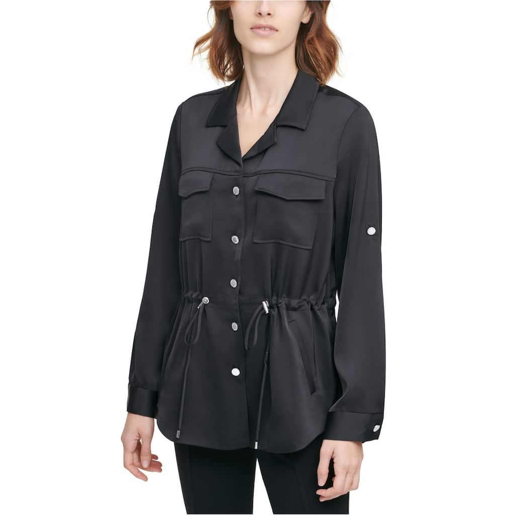 Calvin Klein Womens Cinch-Waist Jacket,, Black, X-Small