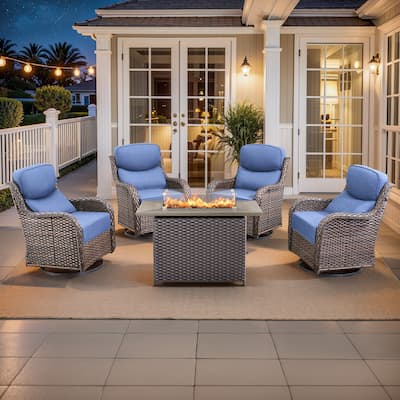 Pocassy Outdoor 6 Inch Sofa Swivel Chairs with Fire Pit Table Set