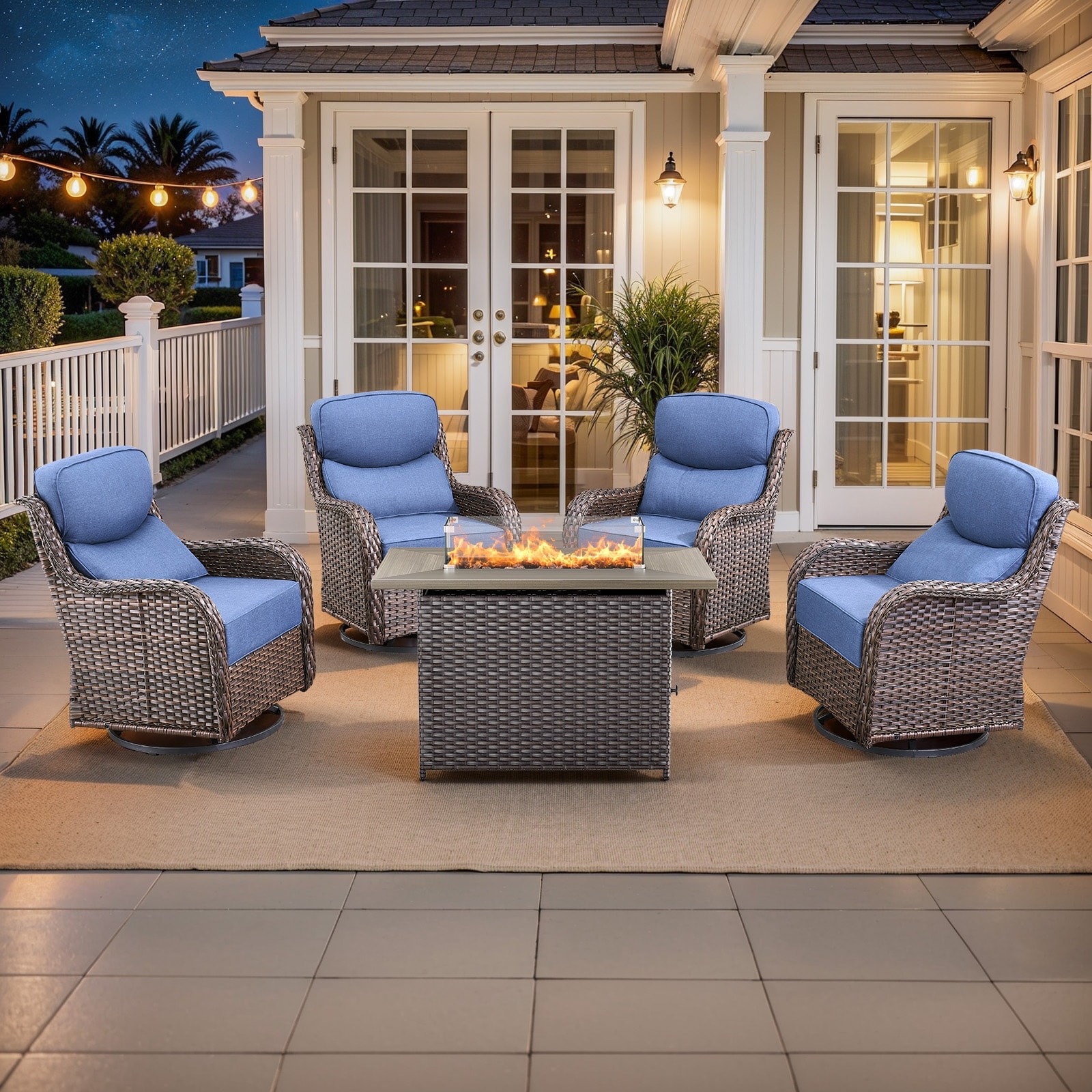 Pocassy Outdoor 6 Inch Sofa Swivel Chairs with Fire Pit Table Set