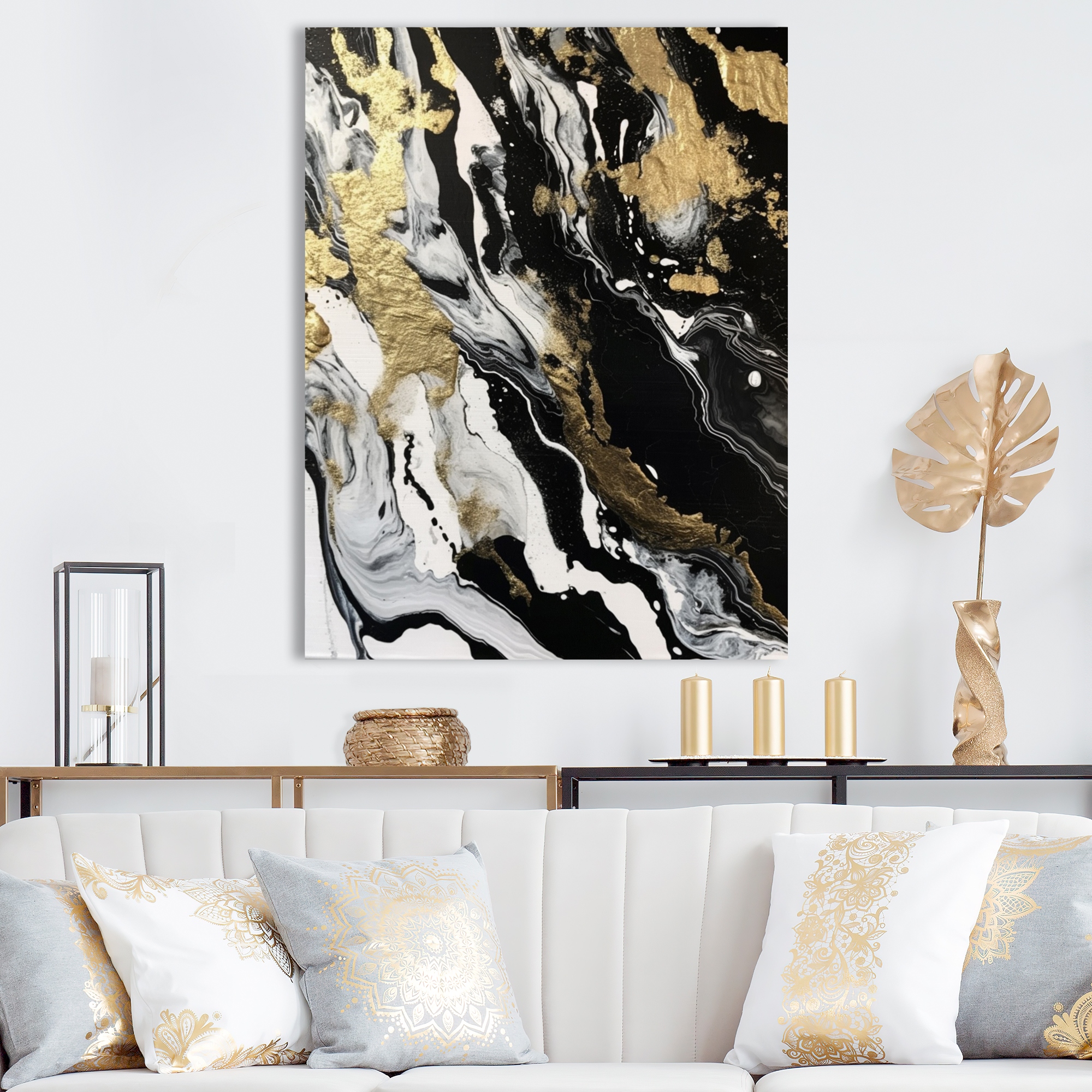 Golden Black Waves Geometric Canvas Print deals Neutral Wall Décor Panoramic Art Oversized canvas