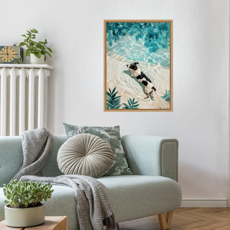 Dogs Life Swimming by Justyna Jaszke Framed Canvas Wall Art