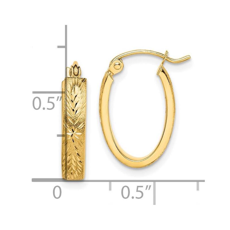 Curata 10k Yellow Gold Brushed Sparkle Cut Oval Hoop Earrings 19x1.4mm