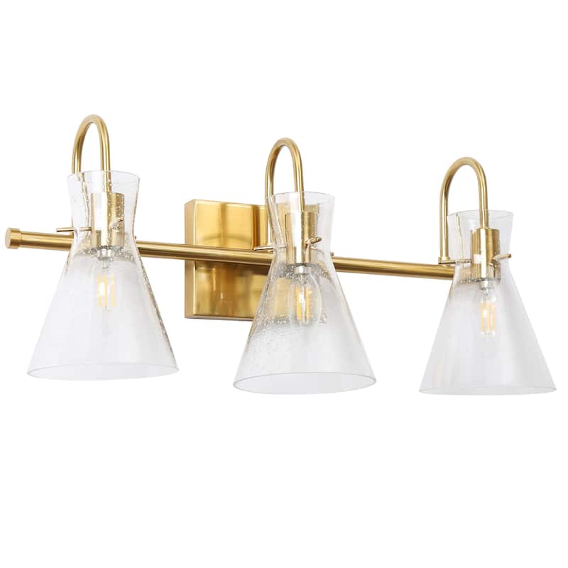Liniya Modern 22'' Bathroom Vanity Light Brass Gold Wall Sconces Horn Seeded Glass Dimmable