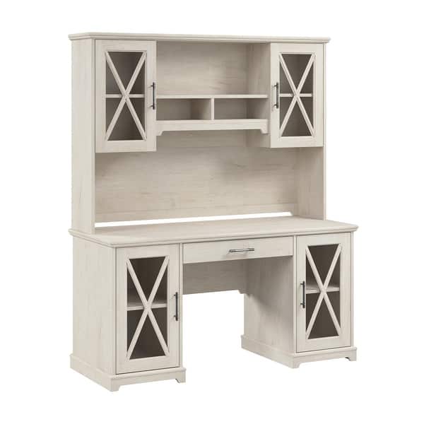 Lennox Farmhouse Desk with Hutch and Keyboard Tray by Bush Furniture