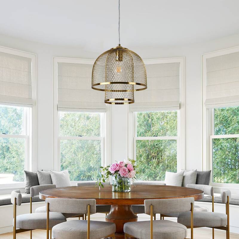 1-Light Single Golden Mesh Pendant Light - Brass