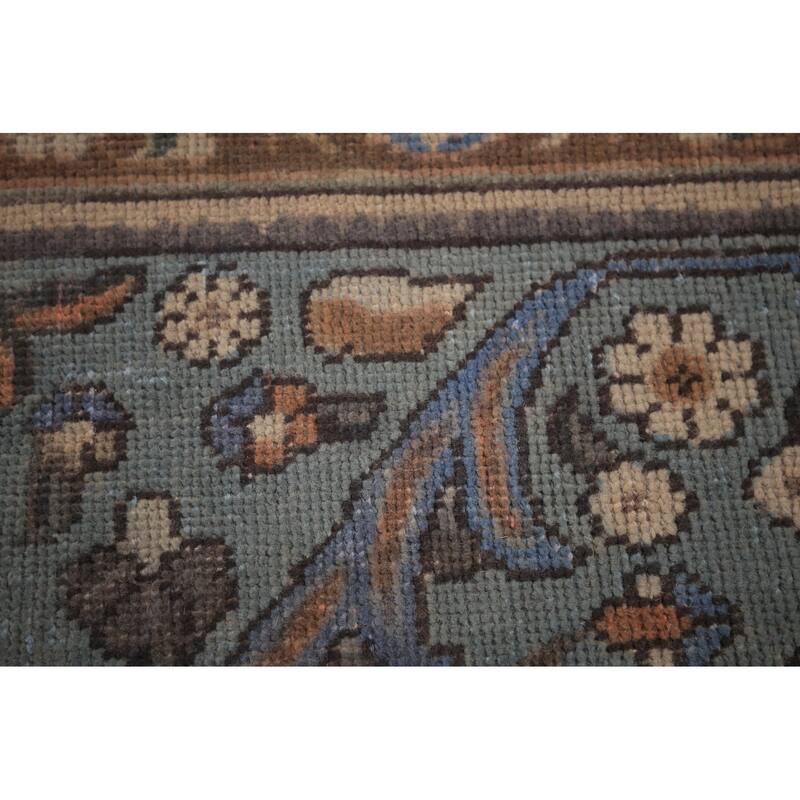 Blue Tabriz Persian Vintage Area Rug Hand-Knotted Wool Carpet - 9'6" x 12'10"