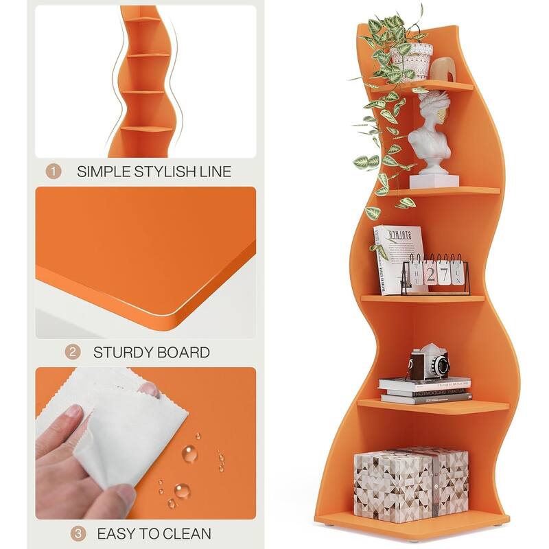 Modern 5-Tier Corner Shelf Unit with Adjustable Shelves for Living Room Office or Bedroom - 19.68” x 18.89” x 69.88”