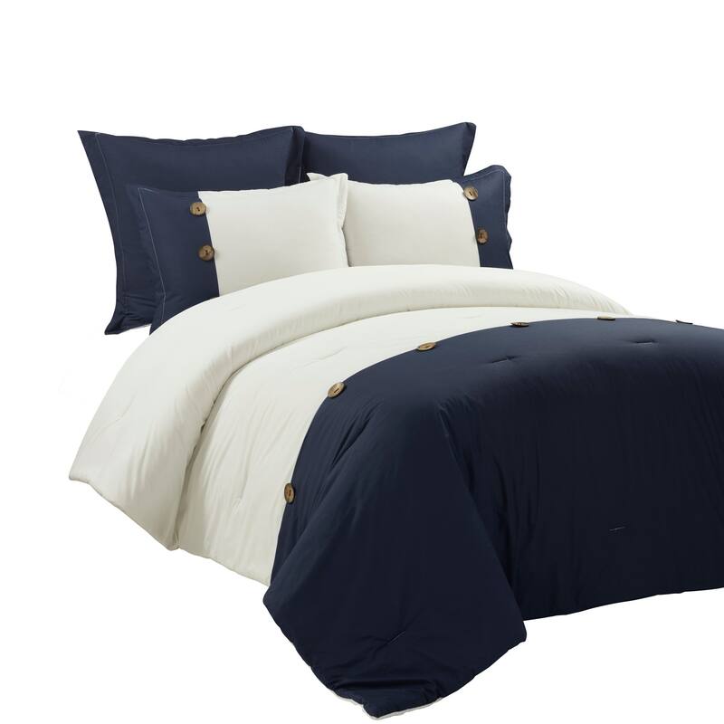Lush Decor Linen Button Cotton Blend Comforter 5 Piece Set