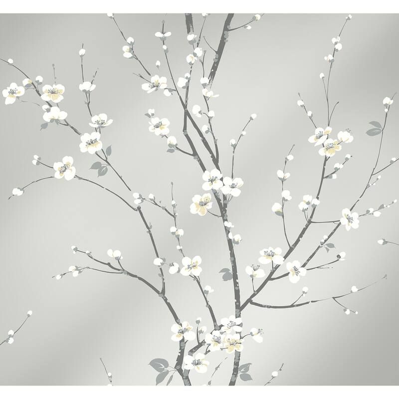 A-Street Prints Monterey Silver Mist Floral Branch Wallpaper