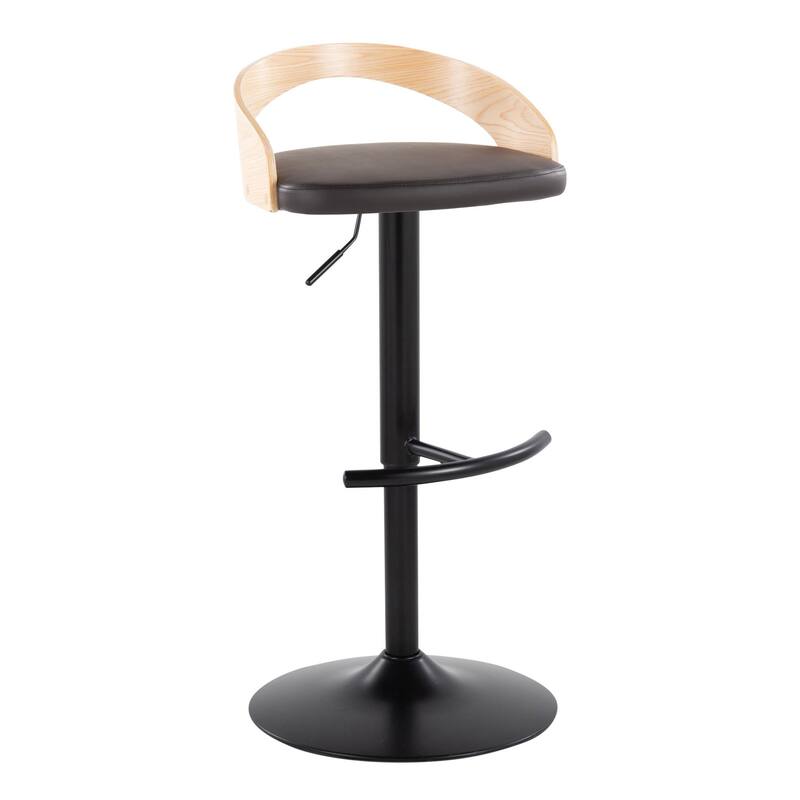 Carson Carrington Stavanger Adjustable Bar Stool with Rounded T Footrest (Set of 2) - Brown PU/Natural Wood/Black Metal