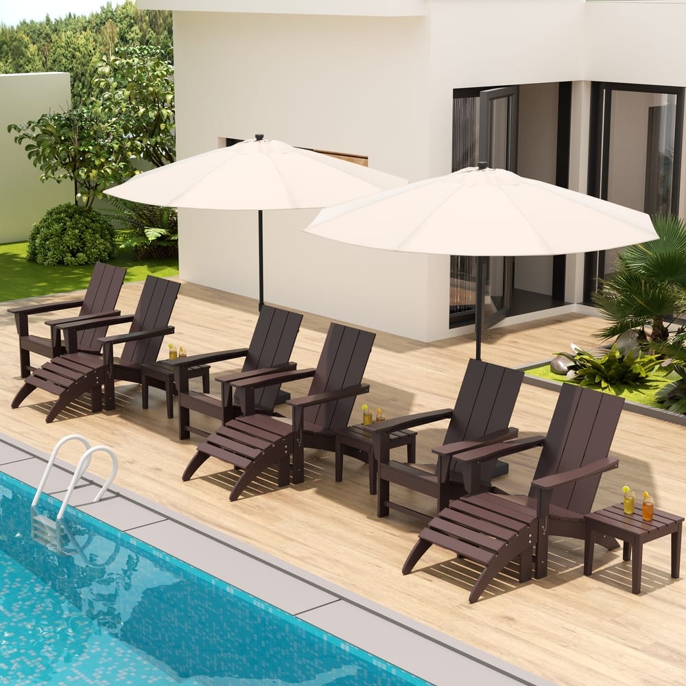 Shoreside Modern 12-Piece Folding Adirondack Chair With Ottoman And Side Table