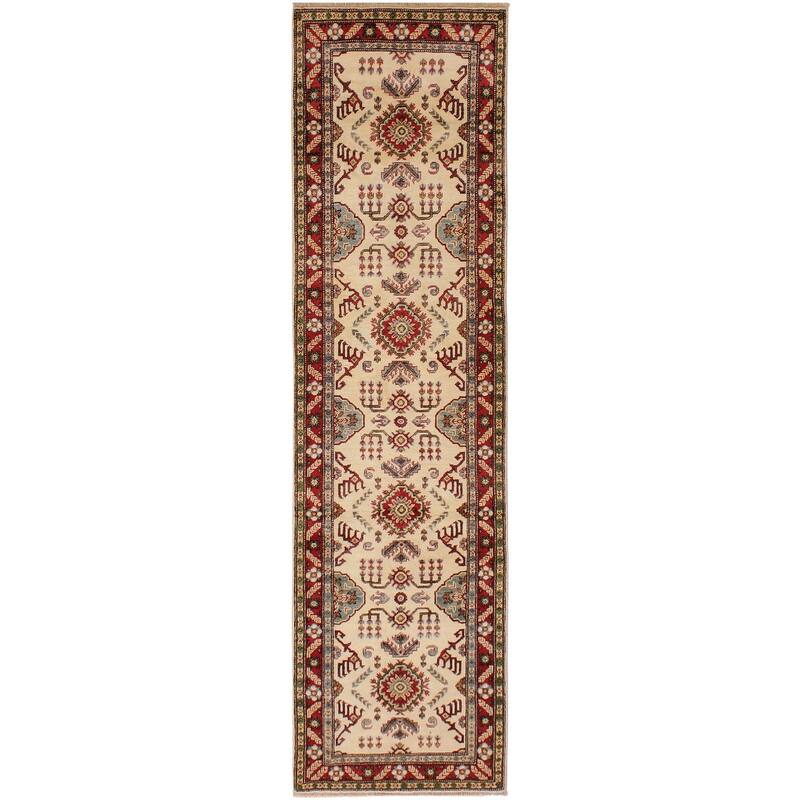 Tribal Kazak Maxwell Natural/Red Wool Runner - 2'8'' x 9'8''