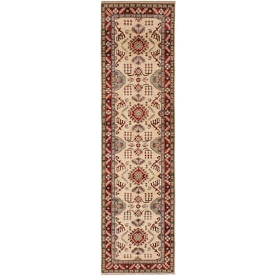 Tribal Kazak Maxwell Natural/Red Wool Runner - 2'8'' x 9'8''