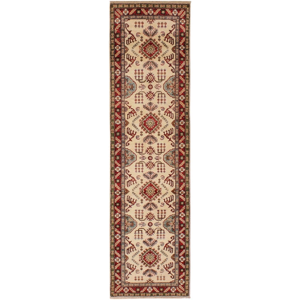 Tribal Kazak Maxwell Natural/Red Wool Runner - 2'8'' x 9'8''