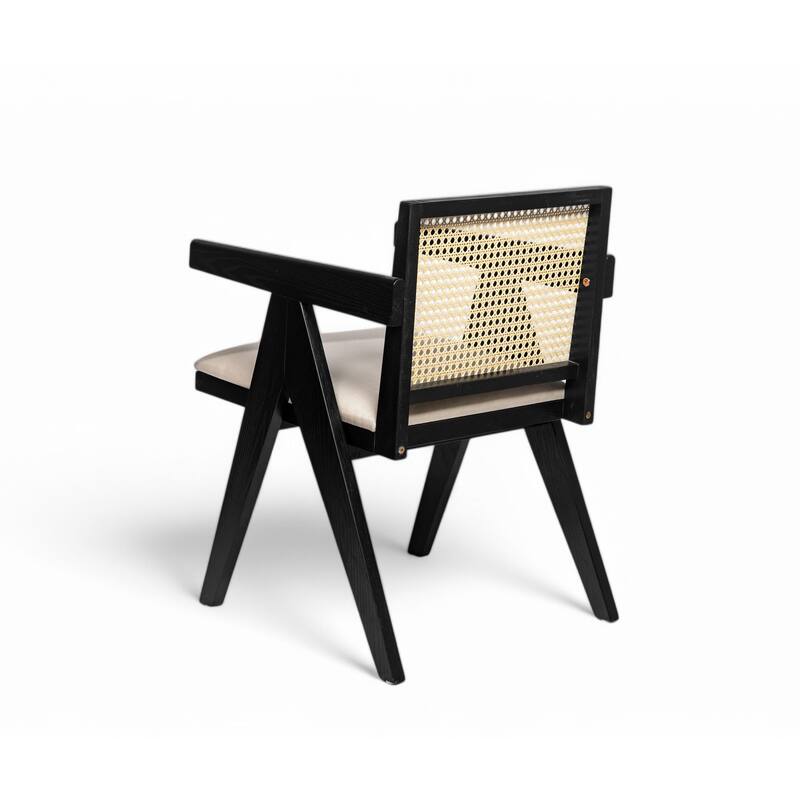 Farmhouse Kitchen Chairs Set of 2, Rattan Back Upholstered Arm Chairs