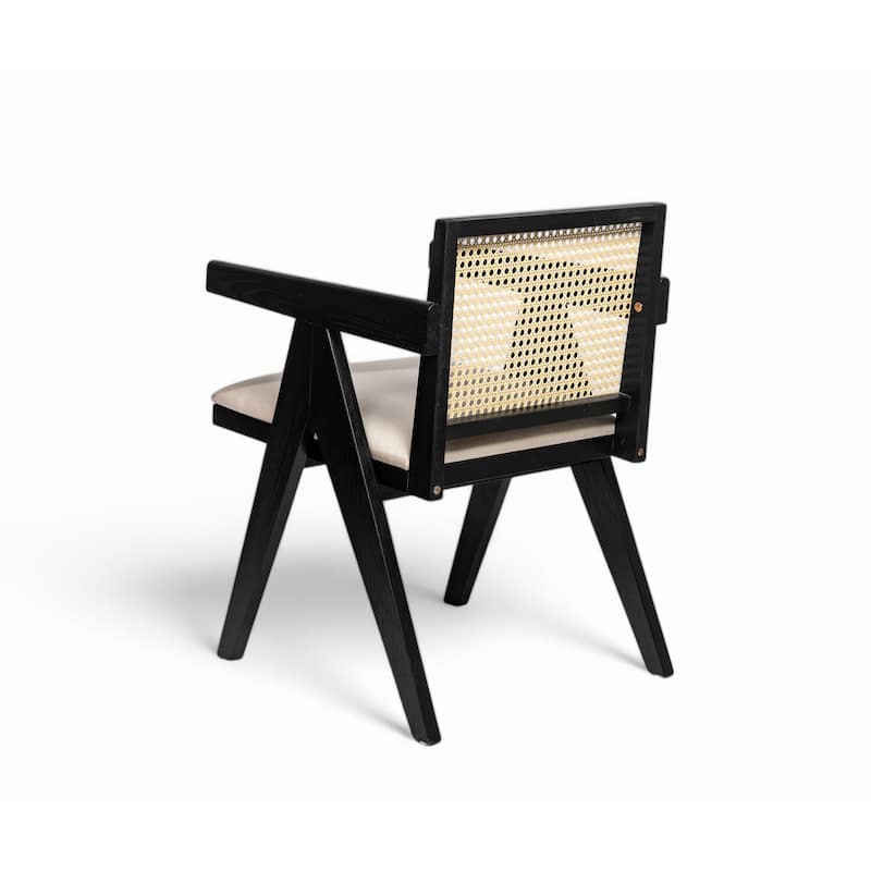 Farmhouse Rattan Dining Chairs Set of 2, Upholstered Armchairs with Backrest, Kitchen Side Chairs with Solid Wood Frame