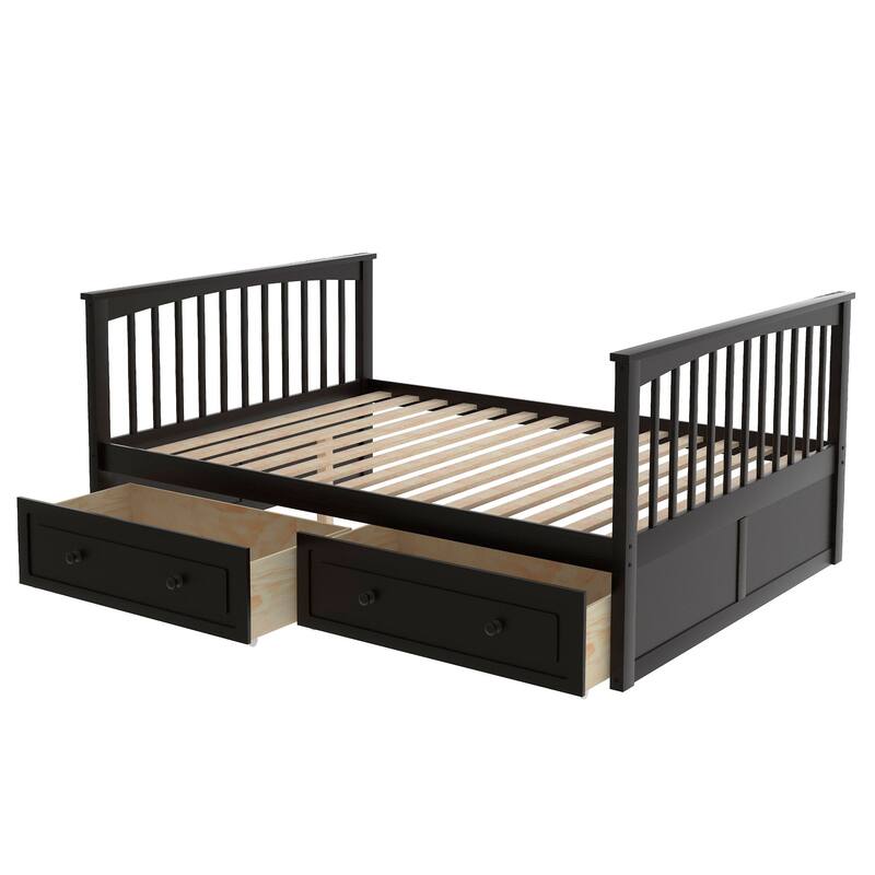 Convertible Full Over Full Bunk Bed with Storage Drawers, Espresso Finish