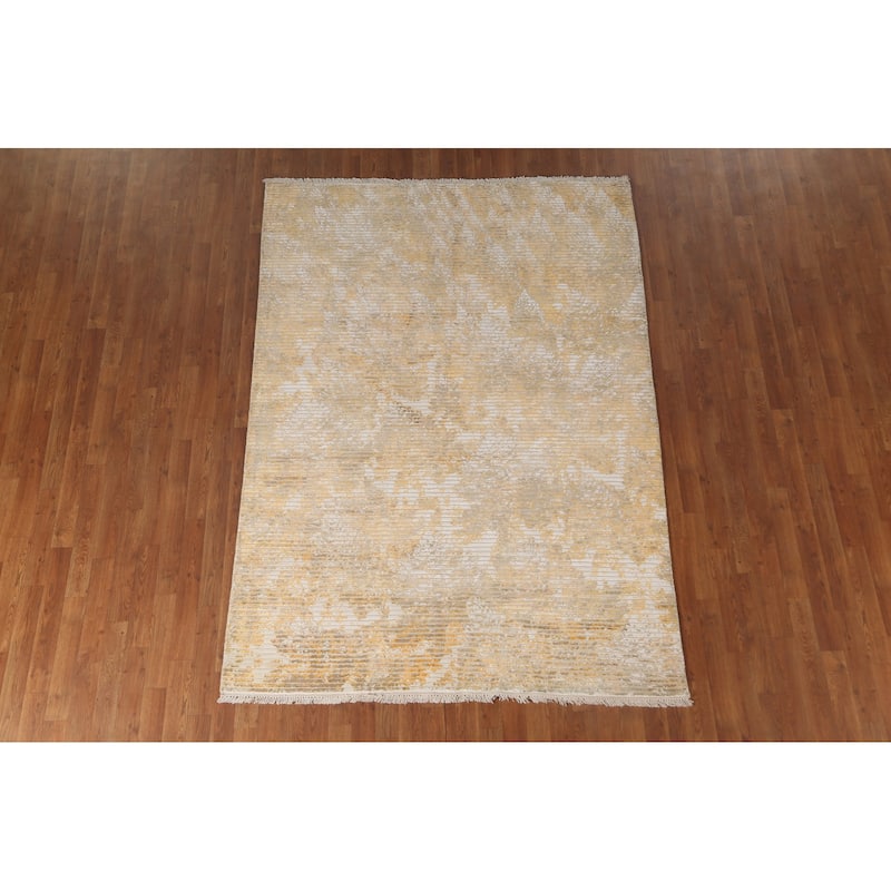 Striped Abstract Oriental Area Rug Hand-Knotted Wool Carpet - 5'6" x 7'9"
