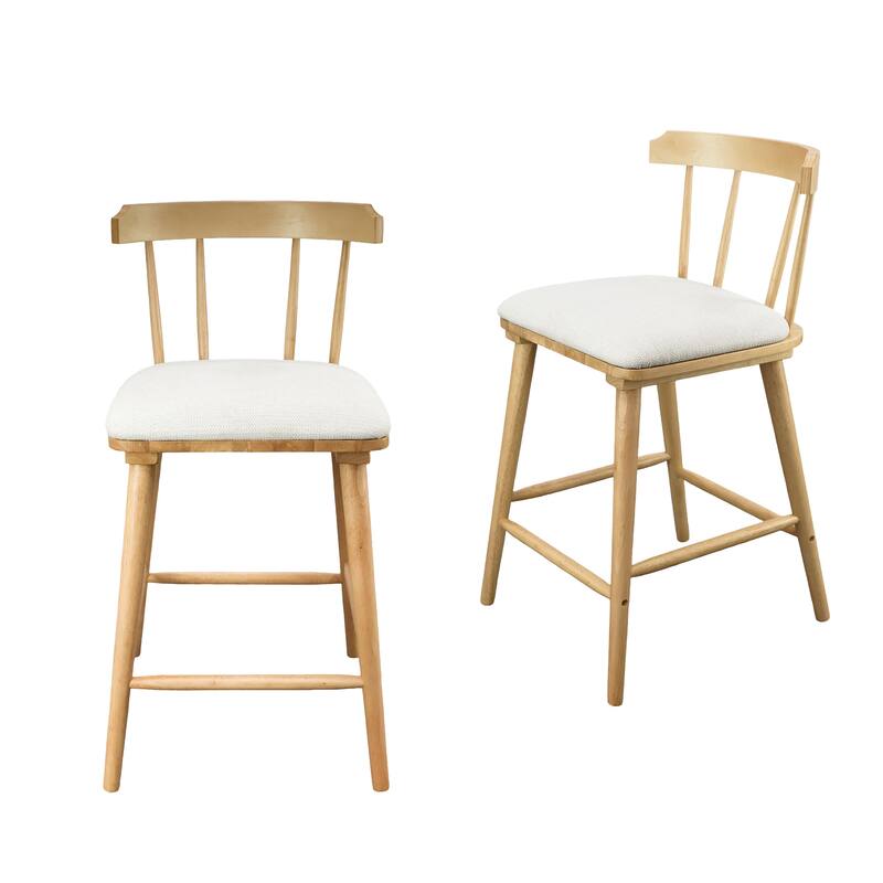 Christopher Knight Home - Olivia Modern Upholstered Solid Rubberwood Counter Stool with Windsor Open-Back Design