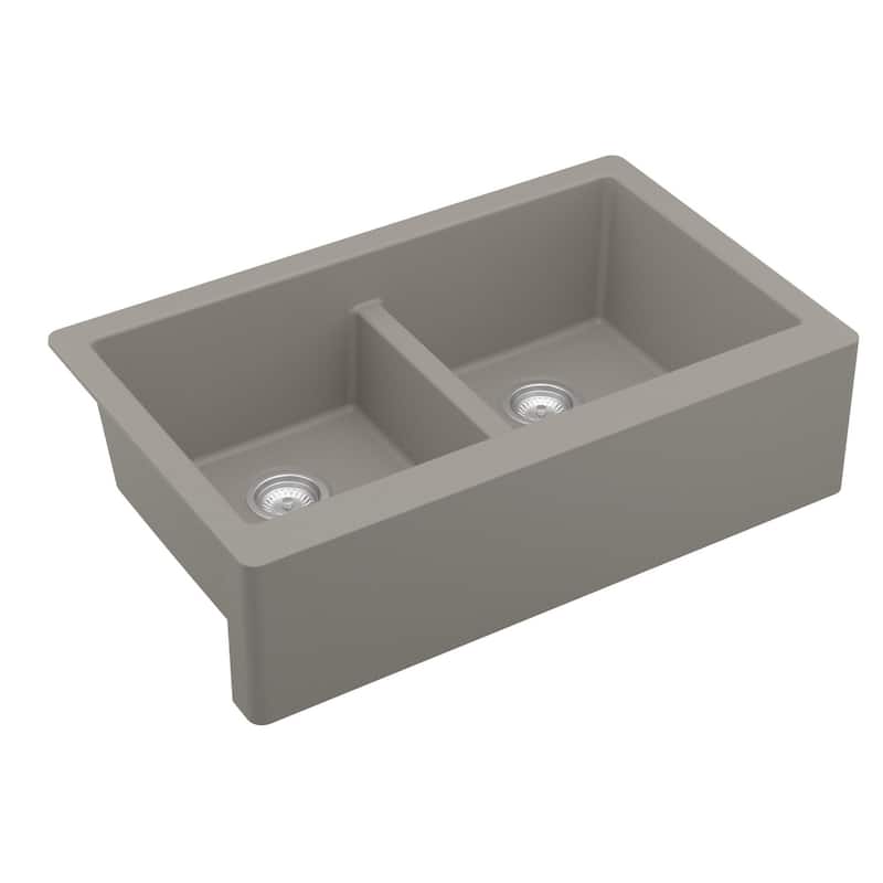 Karran Farmhouse Apron Front Quartz Double Bowl Kitchen Sink