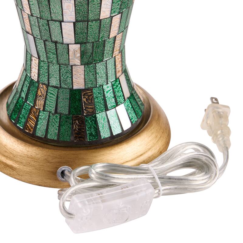 Bridget River of Goods Green and Gold Glass and Metal Drum Shade 25-Inch Table Lamp - 13.75" x 13.75" x 25"