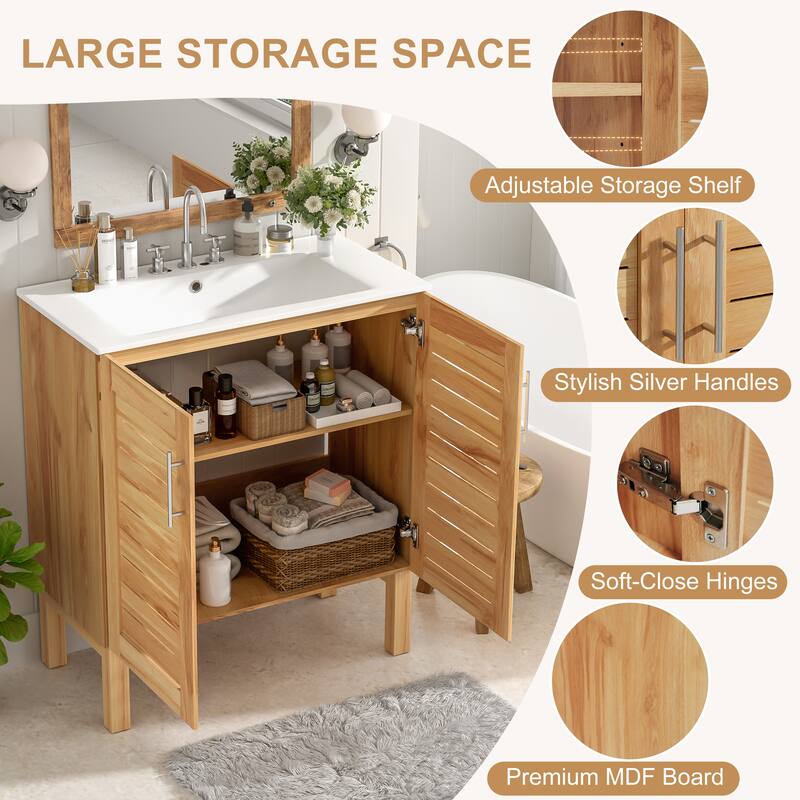 Bathroom Vanity with Ceramic Sink, athroom Storage Cabinet with 2 Soft Close Doors, Bathroom Vanity with Large Storage Space