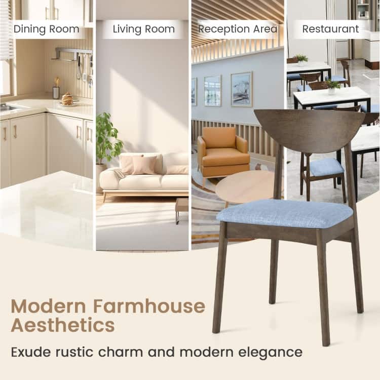 Rubber Wood Dining Chairs Set of 2 with Linen Fabric Cushions, Ergonomic Design - 18" x 20" x 31"