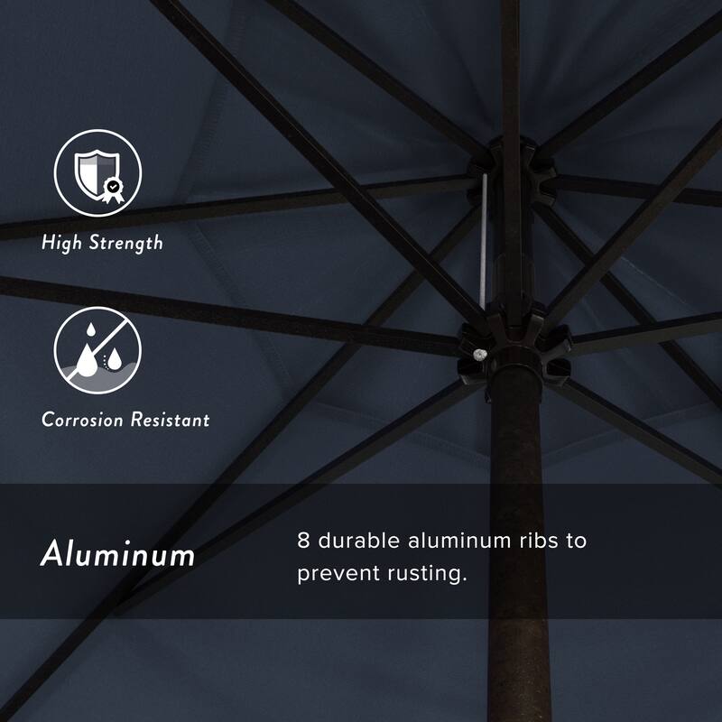California Umbrella 9' Round Crank Lift Auto Tilt 8 Rib Aluminum Patio Umbrella, Bronze Finish, Pacifica Pacific Blue Fabric