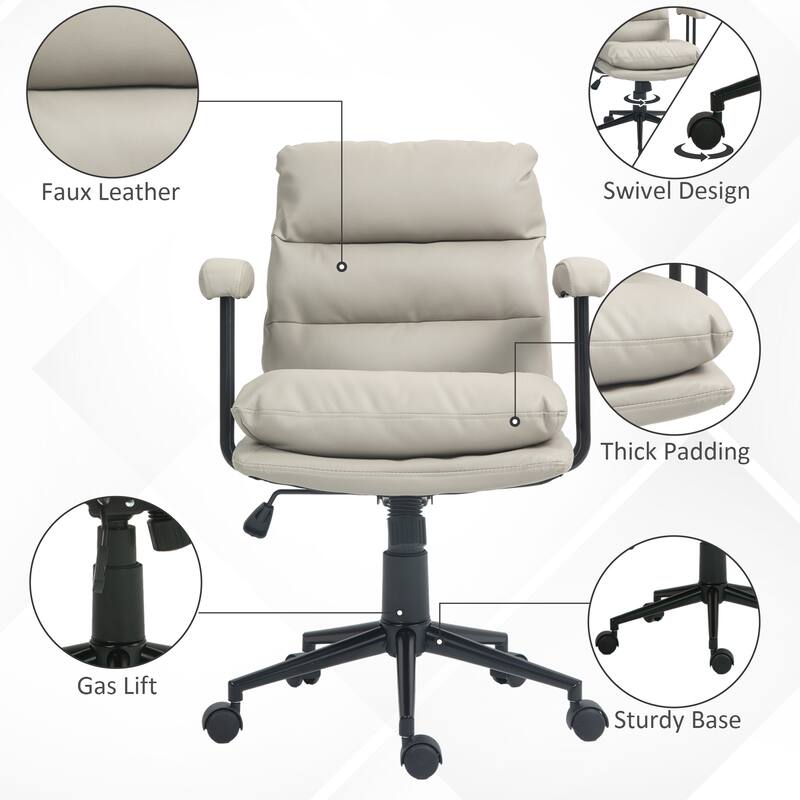 HOMCOM PU Leather Office Chair, Office Desk Chair, Task Computer Chair with Swivel Wheels, Adjustable Height, Double-tier Padded
