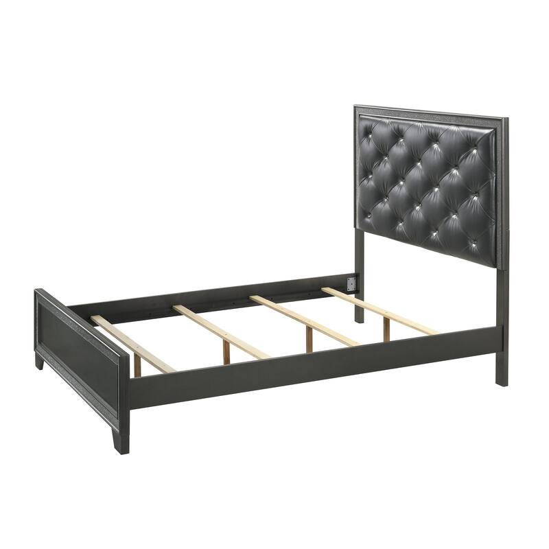 Queen Size Upholstered Panel Bed with Tufted Headboard