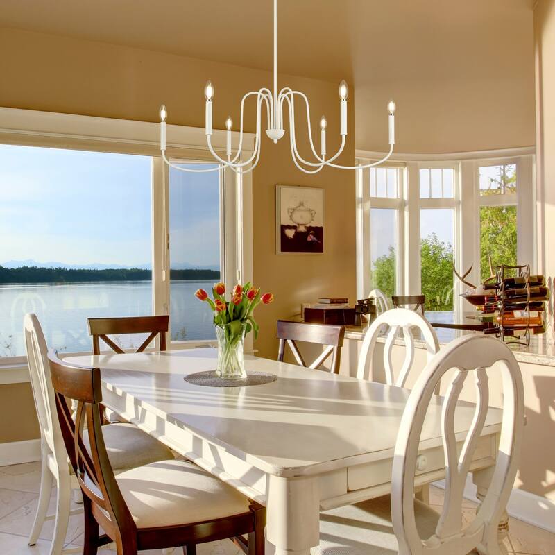 Farmhouse 6-Light White Vintage Chandelier Large Classic Light for Dining Living Room - D 39.8" x H 13.5"