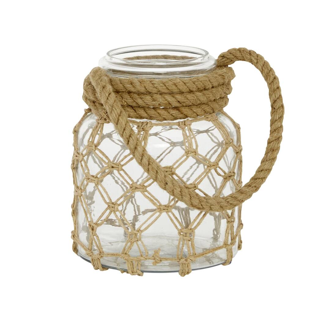 Glass Decorative Candle Lantern with Rope Handle - Clear - Roche River Decor